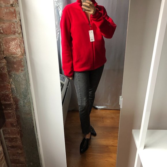 Uniqlo red fleece mock neck zip up sweater jacket - Picture 8 of 9